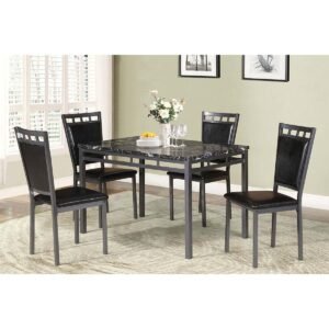 5 Pcs Black Faux Marble Top Dining Table