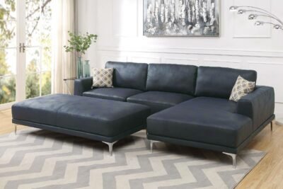 2 Pc Ink Blue Sectional w/ Ottoman Set