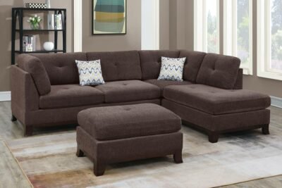 3 Pcs Dark Coffee Sectional w/Ottoman 