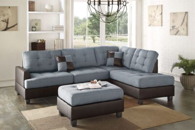 3 Pcs Grey Sectional w/Ottoman