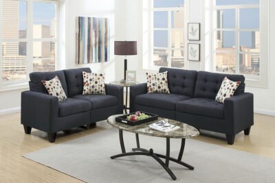 2 Pc Black Linen Sofa Set