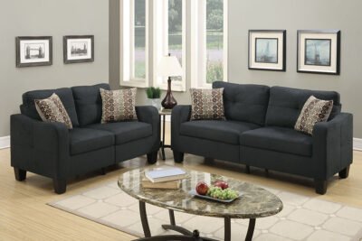 2 Pc Black Linen Sofa Set