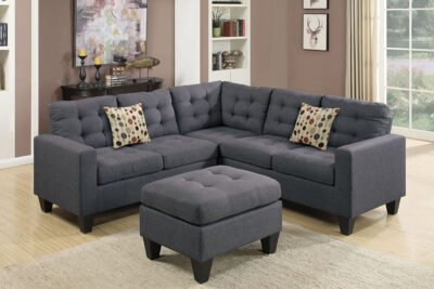 4 Pcs Blue Grey Sectional w/ Ottoman Set