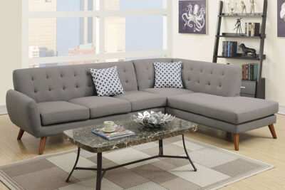 2 Pc Grey Mid Century Modern Sectional Sofa