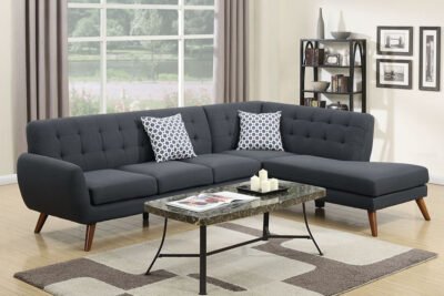 2 Pc Ash Black Mid-Century Modern Sectional Sofa