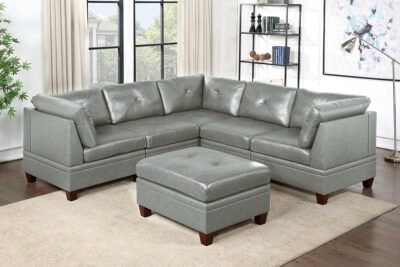6 Pcs Grey  Grain Leather Sectional