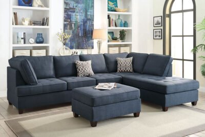 2 Pc Dark Blue Sectional w/ Ottoman Set