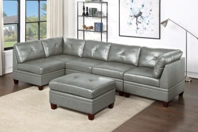 6 Pcs Grey Grain Leather Sectional