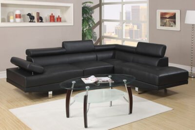 2 Pc Black Sectional Sofa w/ Headrest