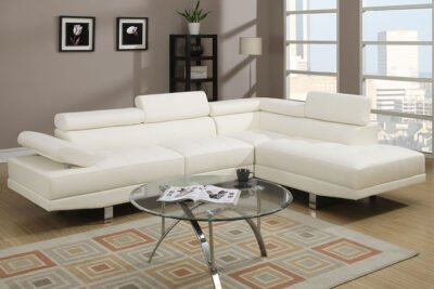 2 Pc White Sectional Sofa w/ Headrest