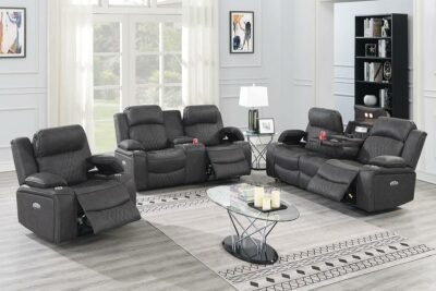 3 Pcs Charcoal Power Motion Sofa Set