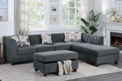 3 Pcs Charcoal Sectional Sofa w/Ottoman