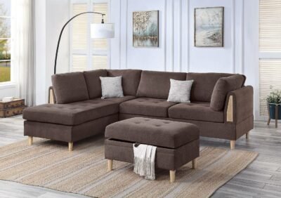 3 Pcs Chocolate Sectional w/Ottoman 