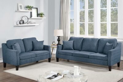 2 Pc Navy Blue Chenille Sofa Set