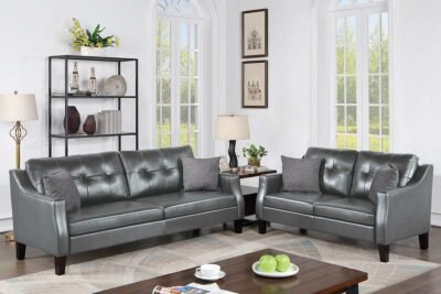 2 Pc Grey Gel Leatherette Sofa