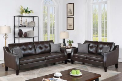 2 Pc Dark Brown Gel Leatherette Sofa