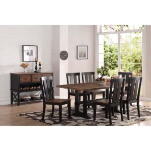 Dark Brown Wooden Finish Dining Table Set
