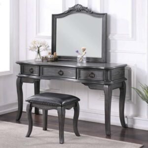 Elegant Grey Vanity Set W/ Stool