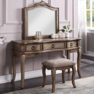Elegant Antique Oak Vanity Set W/ Stool 