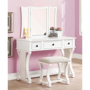 Pine Wood Vanity Set W/ Stool
