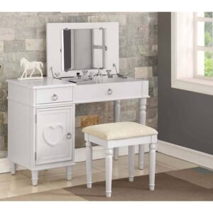 White Love Vanity Set W/ Stool