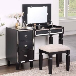 Black Spacious Vanity Set W/ Stool