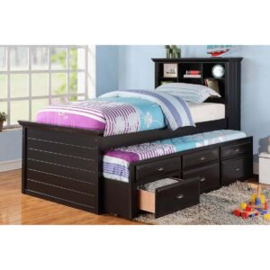 Black W/Slats +Trundle Twin Bed Set