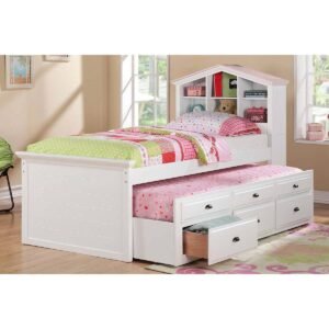 White W/Slats +Trundle Twin Bed Set