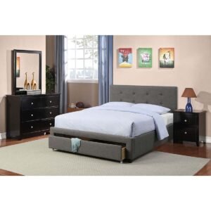 Grey Leather Bed with Underbed Drawers Set
