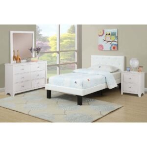 Modern White Faux Leather Sleek Bed Set