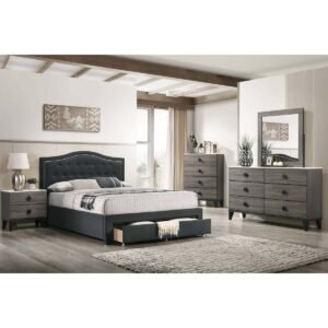 Charcoal Burplap Queen Bed with Underbed Drawers Set
