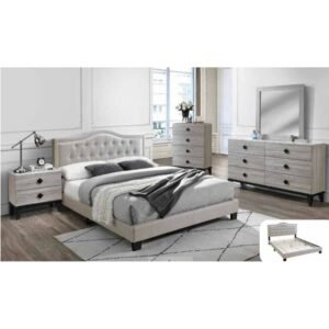5pc Light Brown Button Tufted Queen Bed Set