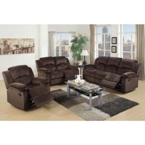 3 pc chocolate padded suede sofa and love seat set with recliner Set