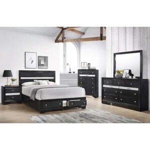 5Pc Black and Silver Contemporary Storage Bed Set