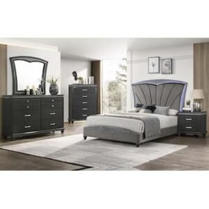 5Pc Grey Glam Sparkle Bed Set