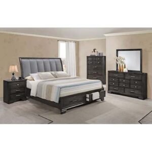 5Pc Gorgeous Dark Wood Finish Bed Set