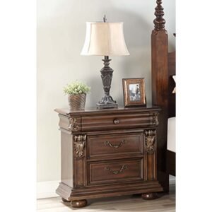 Dark Brown Antique Carved Nightstand