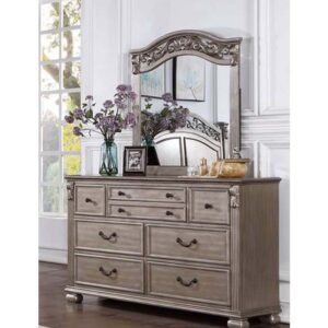 Champagne Wooden Dresser with Metal Handles 
