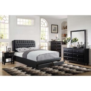 Black Bonded Leather & Pine Bed