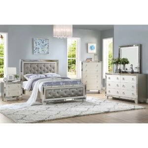 Silver button Tufting Wooden Bed