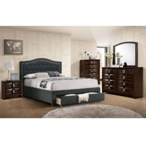 Charcoal Burlap Button Tufted Bed Set
