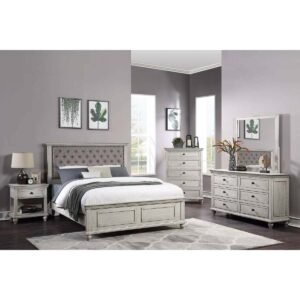 Grey Elegant Button Tufted Bed Set