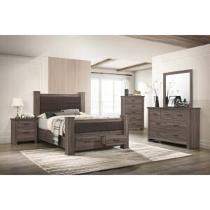 Elegant Brown Wood Bed w/Drawers