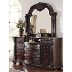Marble Top Brown Carved Dresser