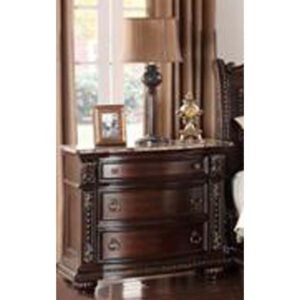 Marble Top Brown Carved Nightstand