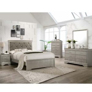 Glam Transitional Velvet Silver Sleigh Bed Set