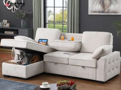 PR1934BI5806 A81442 Mackenzie 91W Beige Chenille REVERSIBLE Sleeper Sectional wit IMD 2 ink