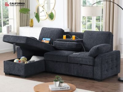 PR2021BI5958 A81440 Mackenzie 91W Dark Gray Chenille Fabric Reversible Sleeper Se IMD ink
