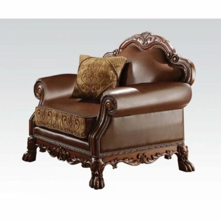 Brown PU & Chenille, Cherry Oak Chair