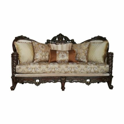Fabric & Dark Walnut Sofa